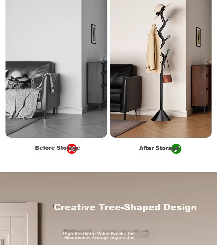 Yixuan Floor Clothes Rack Bedroom Coat Rack Bedside Hanging Rack Simple Standing Home Storage Rack Black 3