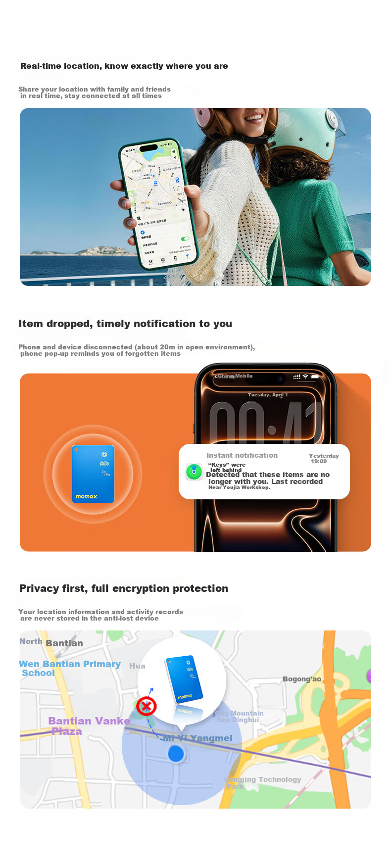 Momax 2026 Mini Rechargeable Tracker AirTag Apple Certified Global Finder for iPhone Kids Elderly Pets Keys Bicycle Backpack White 10