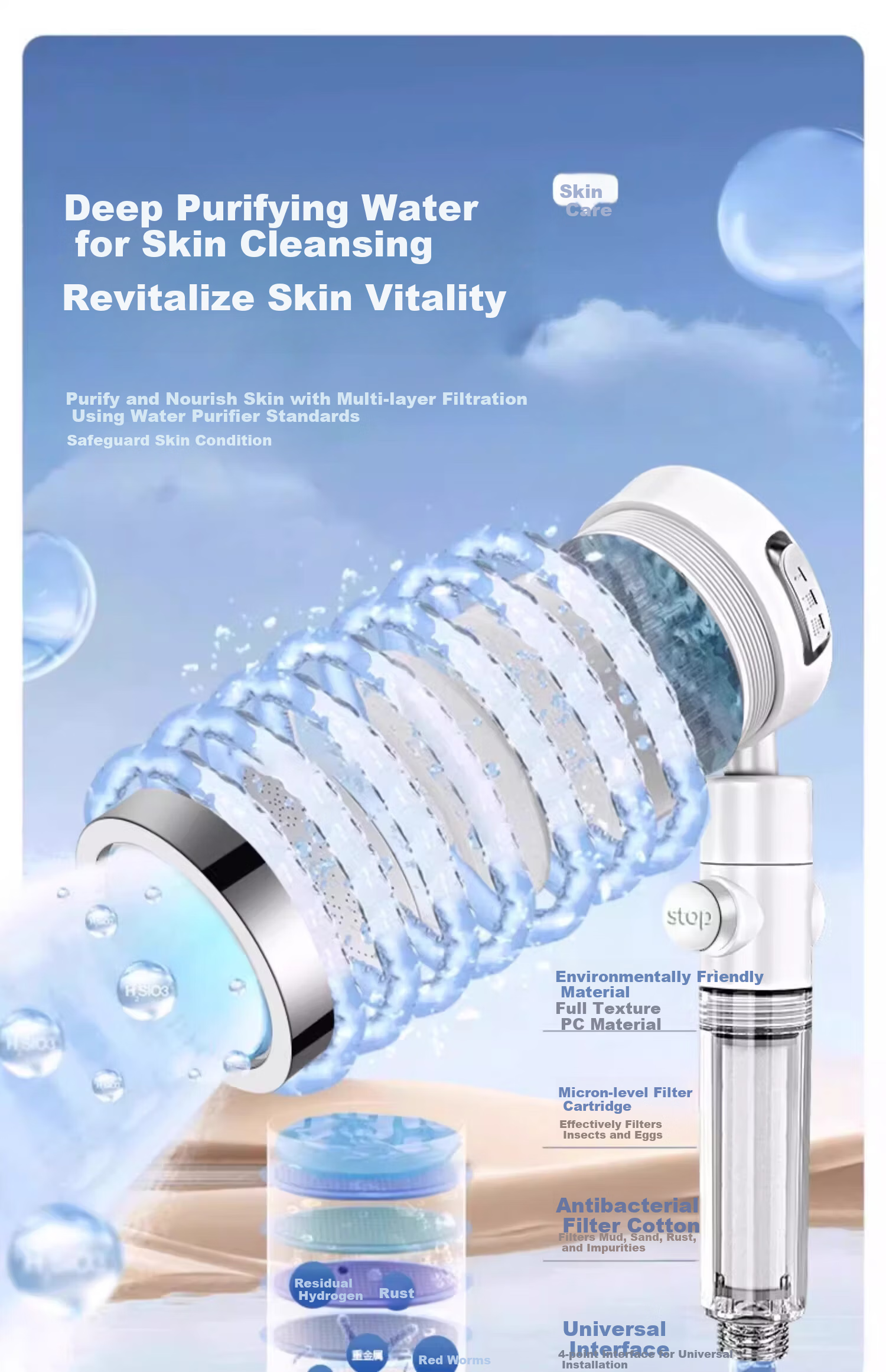 MUGE High-Pressure Filtered Shower Head with Chlorine Removal and Replaceable Filter Cartridge, Powerful Water Flow Handheld Showerhead 11