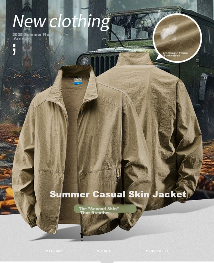 TUCANO Men's Summer Ice Silk Sun Protection Jacket Breathable Thin Stand Collar Quick-Dry Outerwear Light Gray 2XL 1