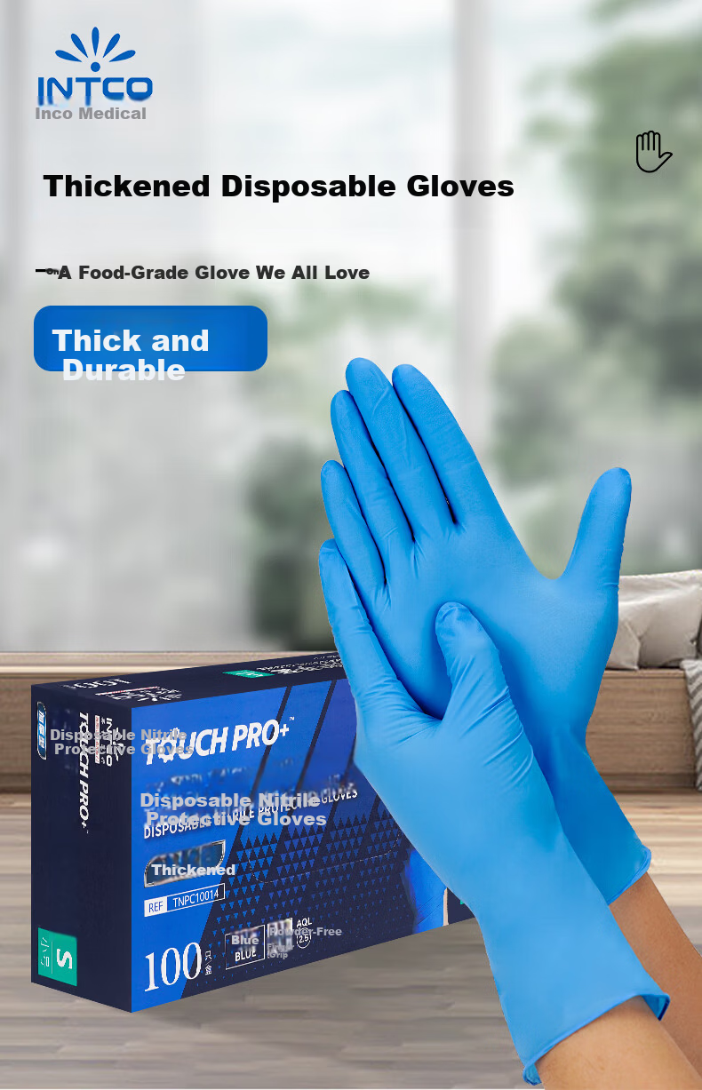 INTCO Disposable Nitrile Gloves Thickened Durable Food Service Household Kitchen Cleaning Dishwashing Size S Small 1