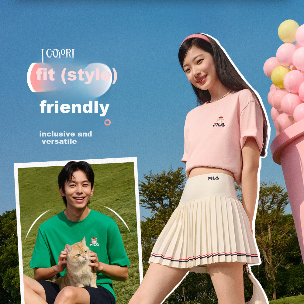 FILA Official 2026 Summer Couple Short Sleeve T-Shirt Casual Loose Fit Cotton Cat Knit Tee 12
