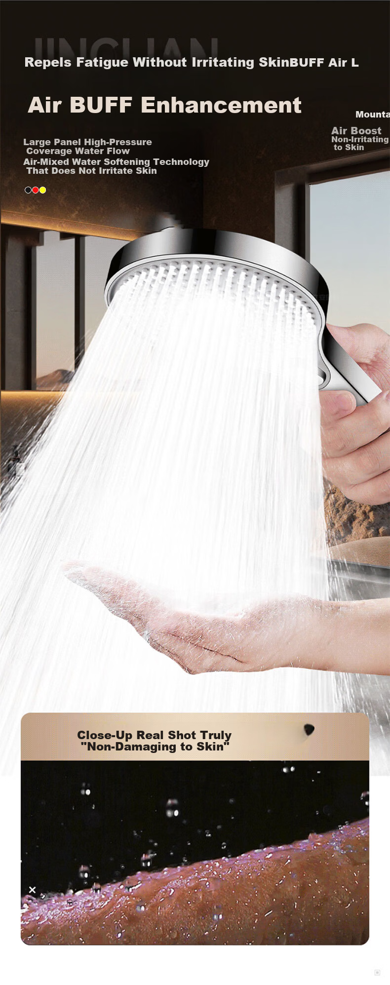 JROR [Germany] Shower Head Set Bathroom High-Pressure 3-Mode Shower Head with Hose 6