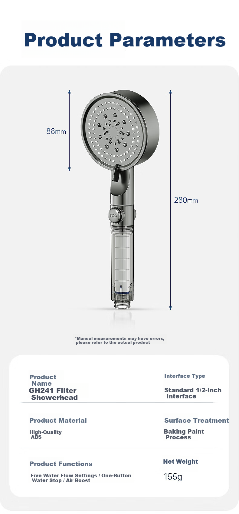 Haili Shower Pressure Boosting Shower Head Filter Bathroom Heater Pressurized Bathing Single Head One-Button Switch GH241 14