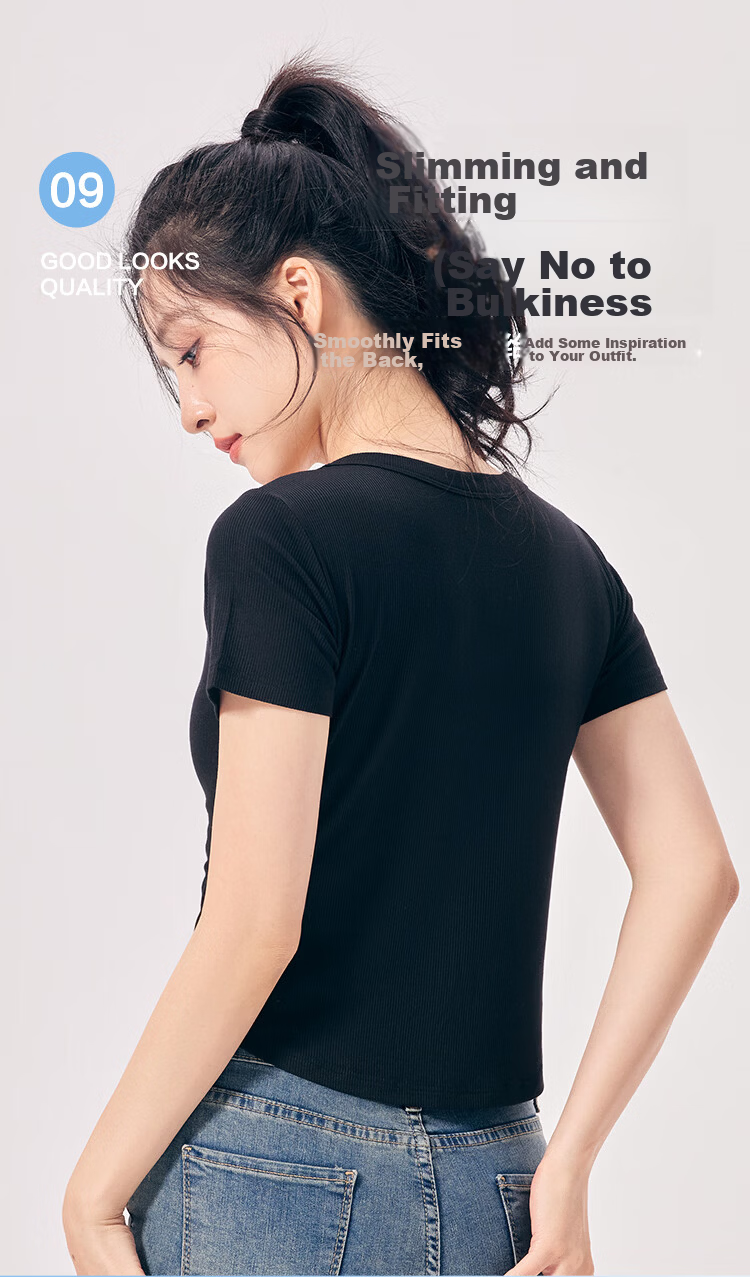 Hodo 10A Antibacterial Modal Short Sleeve T-Shirt for Women, Round Neck, Versatile Waist-Slimming Short Fit Base Tee 9