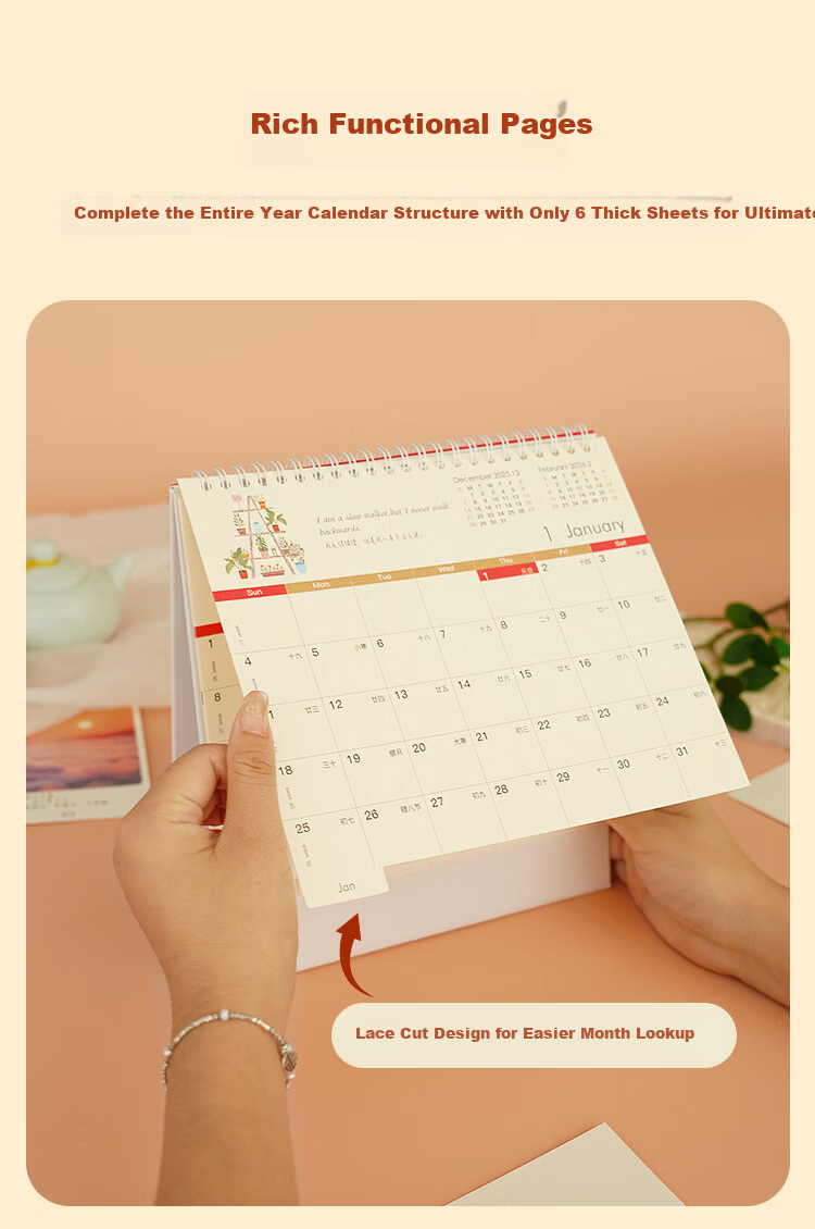 HERO 2026 Desk Calendar Work Secretary Desktop Ornament Thickened Large Size Non-Curling High-Quality Large Grid Large Font Calendar Customizable Popular Item 5