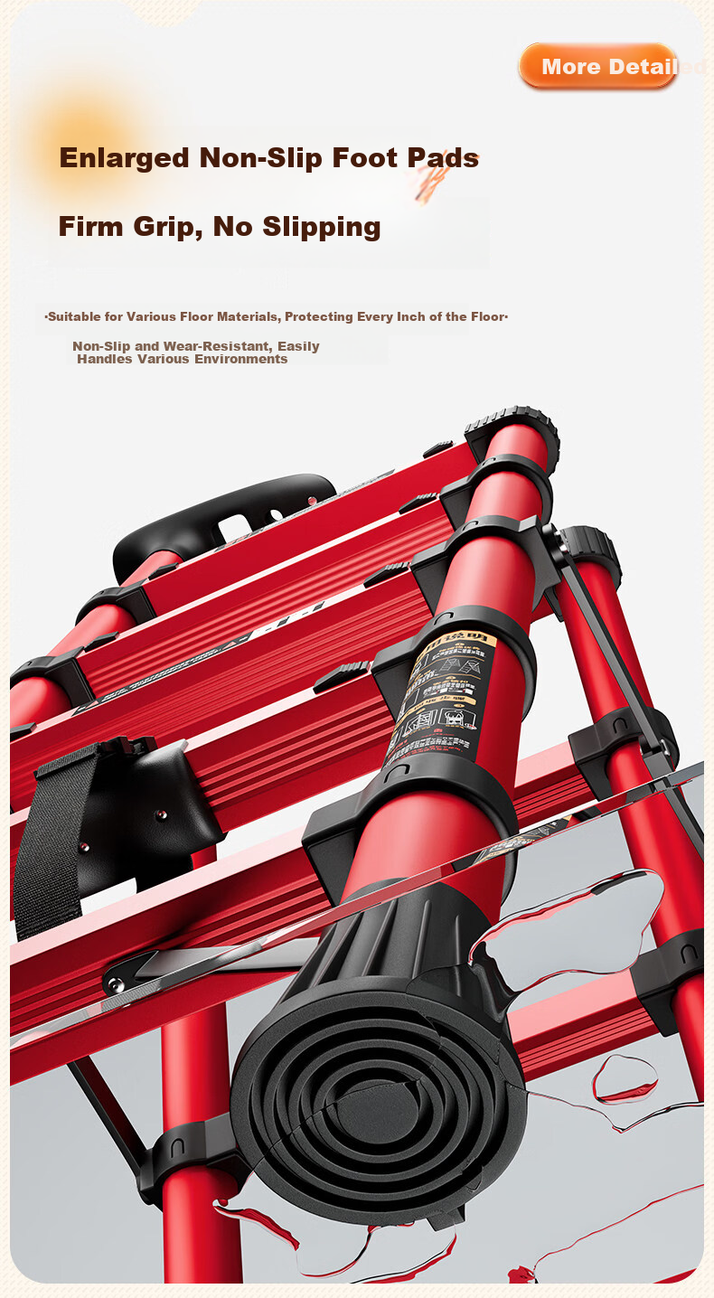 Yilinju Household Ladder Telescopic Ladder Small Lightweight A-Frame Folding Multi-Functional Staircase Engineering Ladder - S6 Red 20