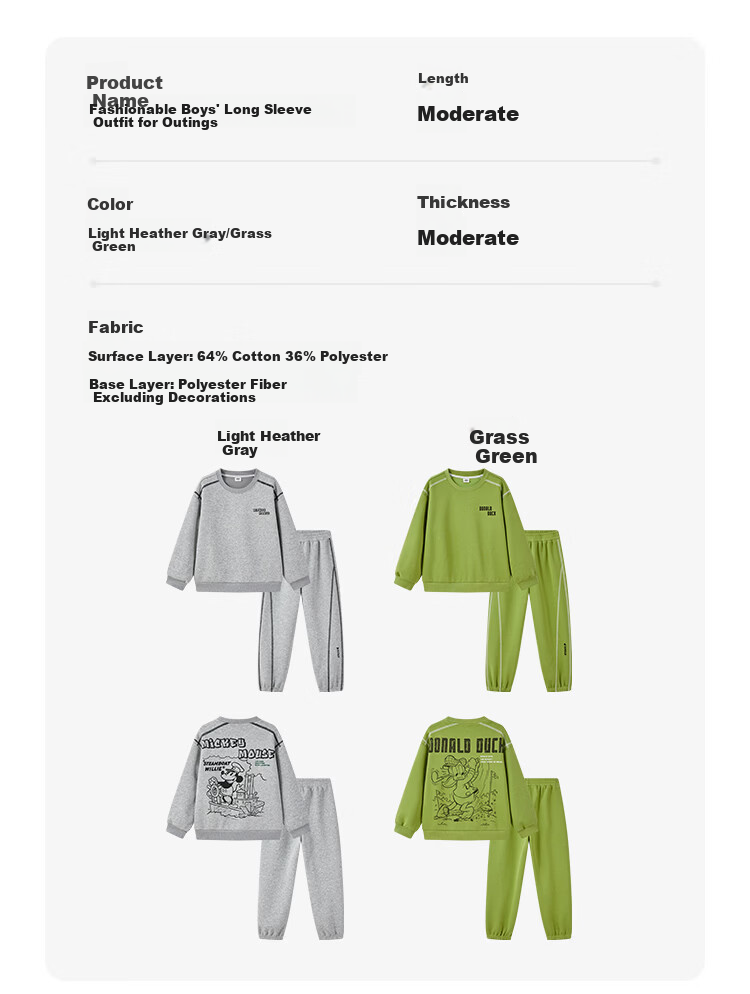 Disney Boys' Sweatshirt and Sports Set 2026 Spring New Loose Casual Two-Piece Outfit for Older Kids 5