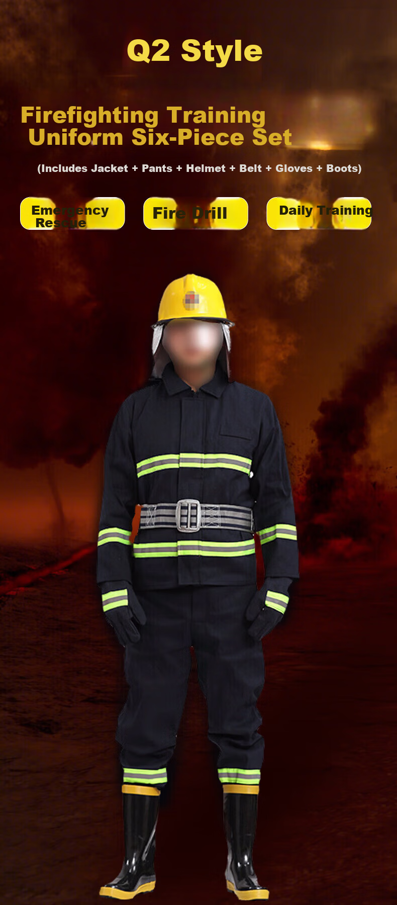 Minggu Firefighter Suit Complete Set Model 02 Firefighting Combat Training Uniform Six-Piece Protective Suit Micro Fire Station Size 43 1