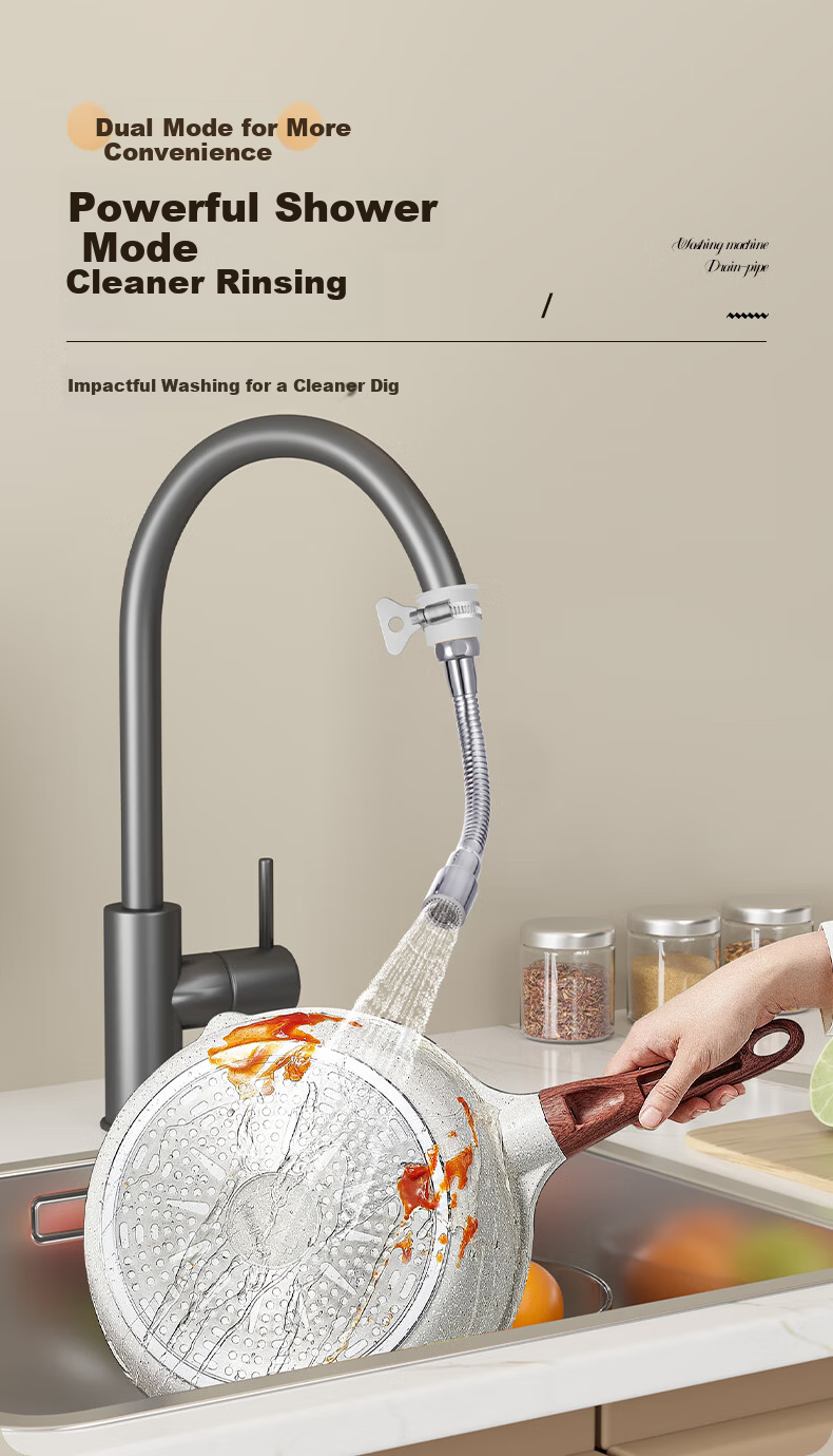 Yiliang Faucet Extender Nozzle Universal Kitchen Adapter Extension Flexible Hose Swivel Pressure Boost Splash-Proof Head 6