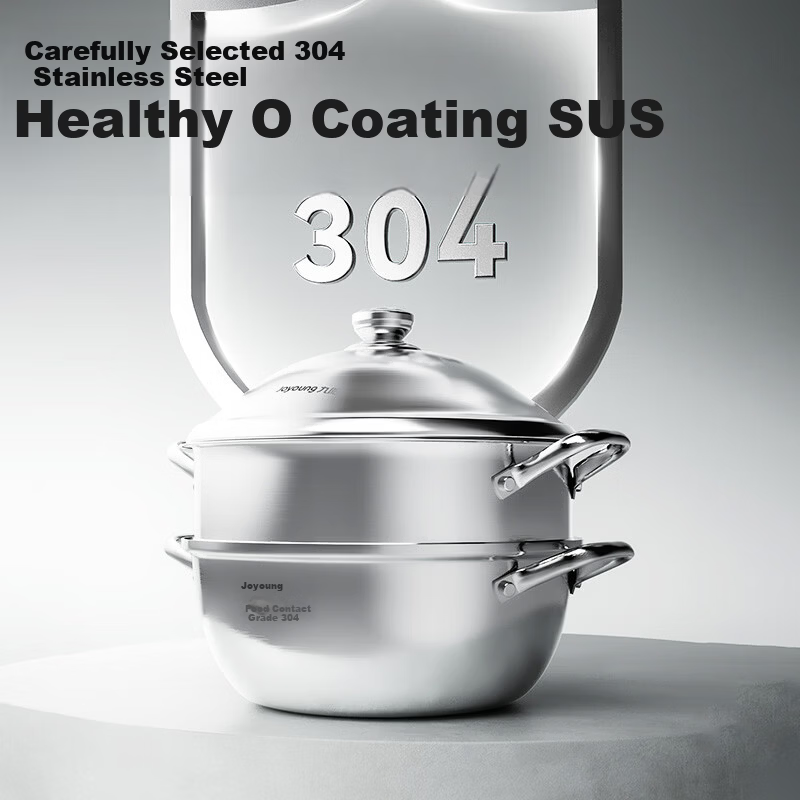 Joyoung 304 Stainless Steel Steamer Pot, Double Layer, 30cm, Suitable for 3-4 People, Compatible with Induction Cookers, Ideal for Steaming Fish and Buns
