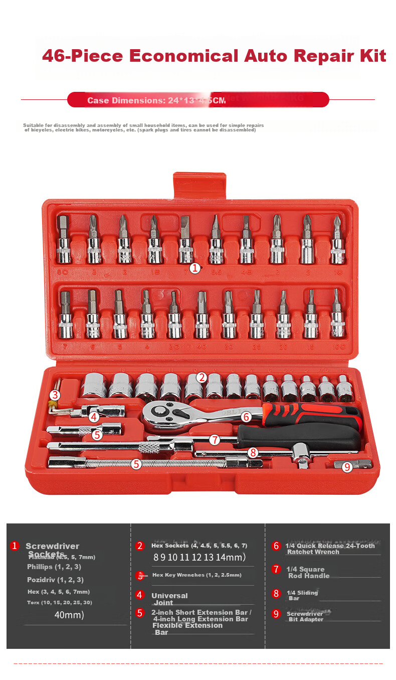 Delixi Auto Repair Tool Set Socket Wrench Ratchet Car Maintenance Combination Repair Toolbox Multifunctional Mini Ratchet 3