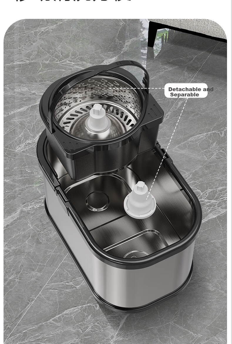 Arrow Stainless Steel Rotating Mop 3-Cloth Household One-Drag Clean Hands-Free Wash Set Detachable Wet and Dry Dual-Use Floor Cleaning Tool 2