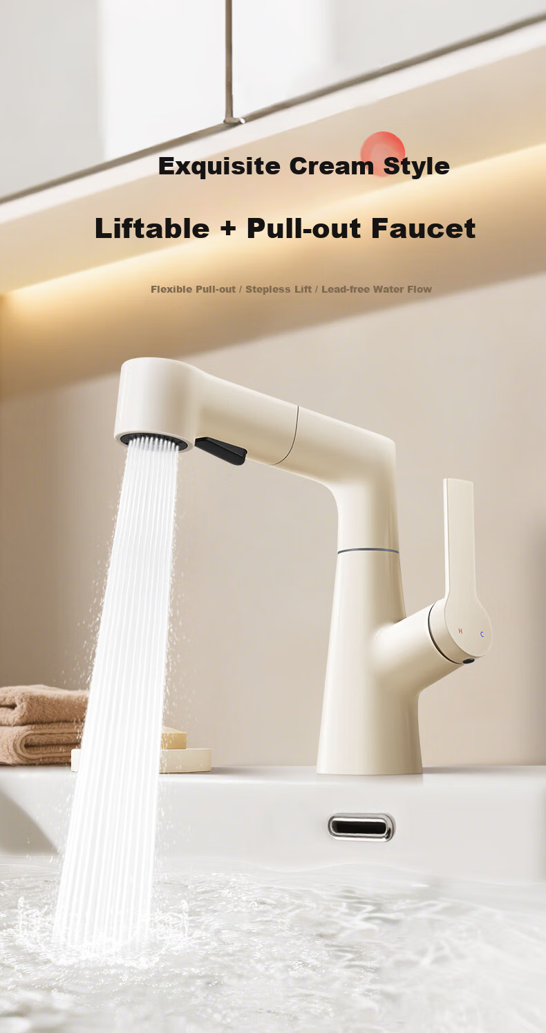 Baihan Aluminum Alloy Bathroom Faucet Pull-Out Hot and Cold Basin Tap 2