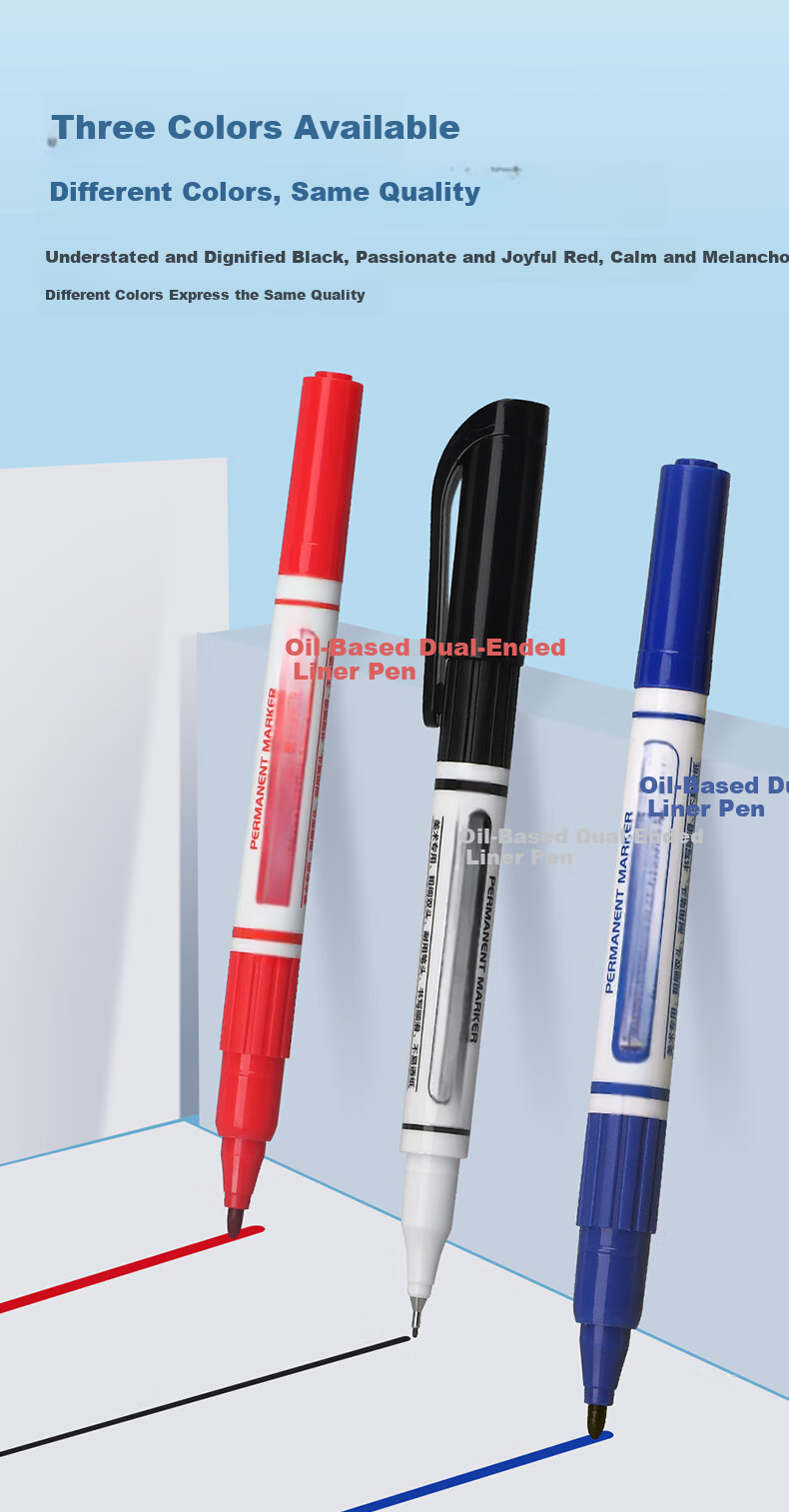BAOKE MP2916 Oil-Based Double-Ended Fine Line Pen, Waterproof Quick-Drying Smooth Writing Marker, Art-Specific Outlining Pen, Signing Pen, Drawing Pen, Blue, 10 Pens/Box 5