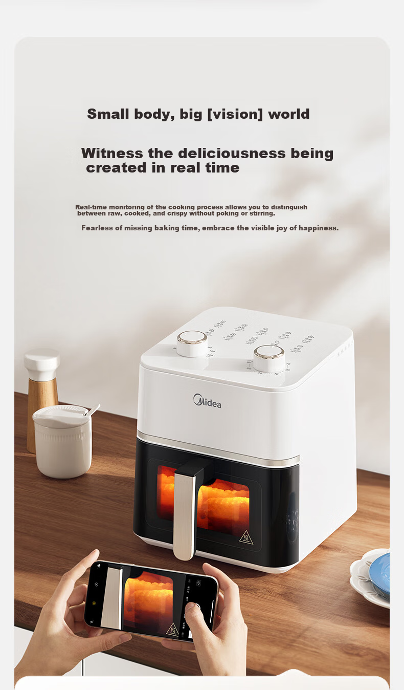 Midea Air Fryer with View Window, 2026 New Model, Steam And Bake All-In 6.5L, Home Use, Fat-Free, Antibacterial, No-Wash, Multifunctional, No-Flip, Smart Dual Heating Source, Self-Operated KZC6584 5