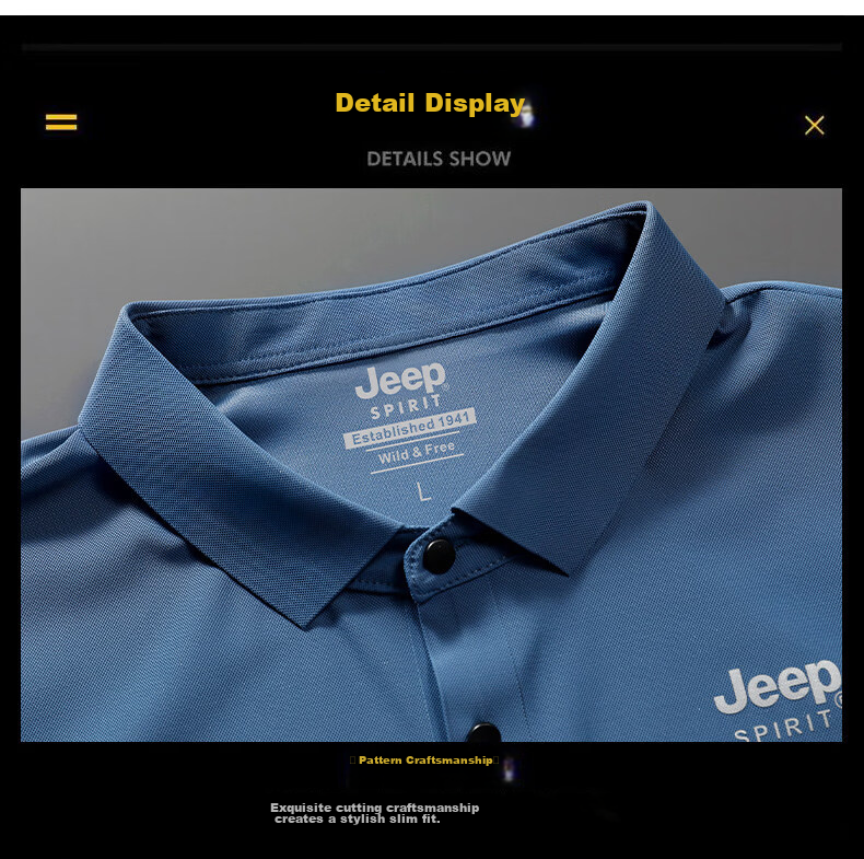 JEEP SPIRIT Jeep Summer Thin Ice Silk Polo Shirt Short Sleeve Men's T-Shirt Dad Top White 5XL 23