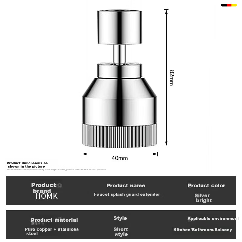 HOMK German Kitchen Faucet Extender Splash-Proof Universal Rotating Faucet Aerator Extension