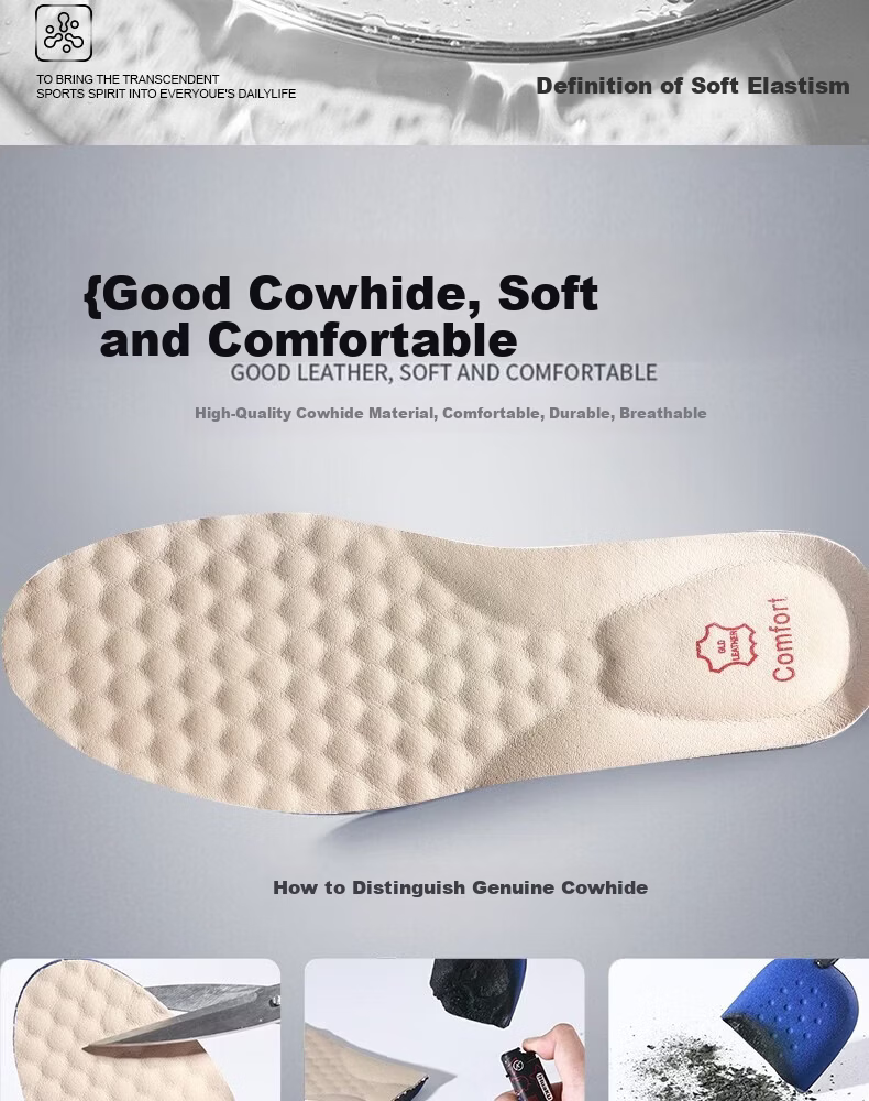 Footprint Tribe Men's Genuine Leather Cowhide Thickened Insoles Sweat-Absorbing Odor-Resistant Breathable Sports Shock-Absorbing Soft Cushioned Insoles for Long Standing Comfort 6