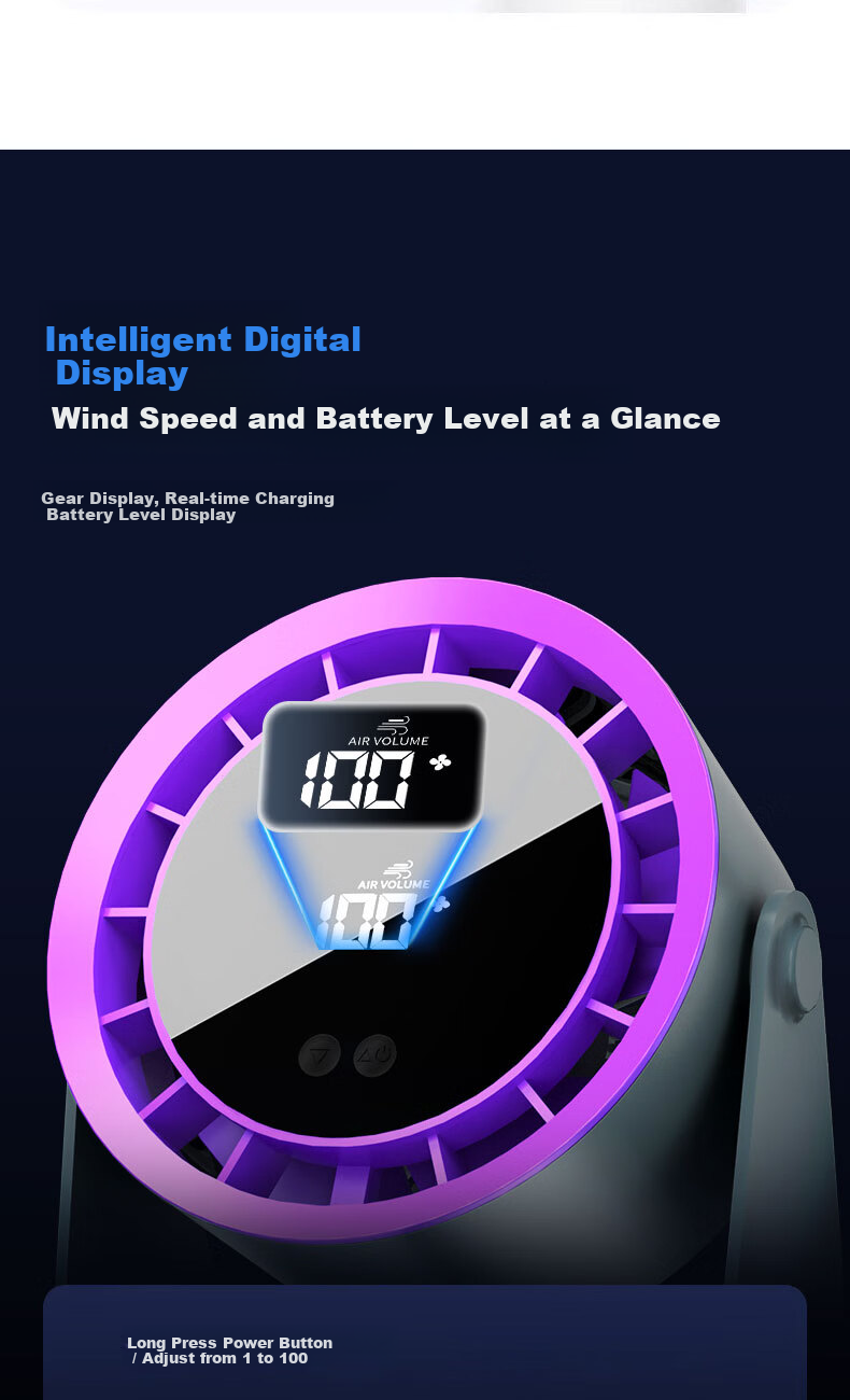 Xuanka 100-Speed Silent Circulating Desktop Fan Portable Cooling Small Fan for Students Dormitory Camping Home Office USB Rechargeable 3C Certified 12