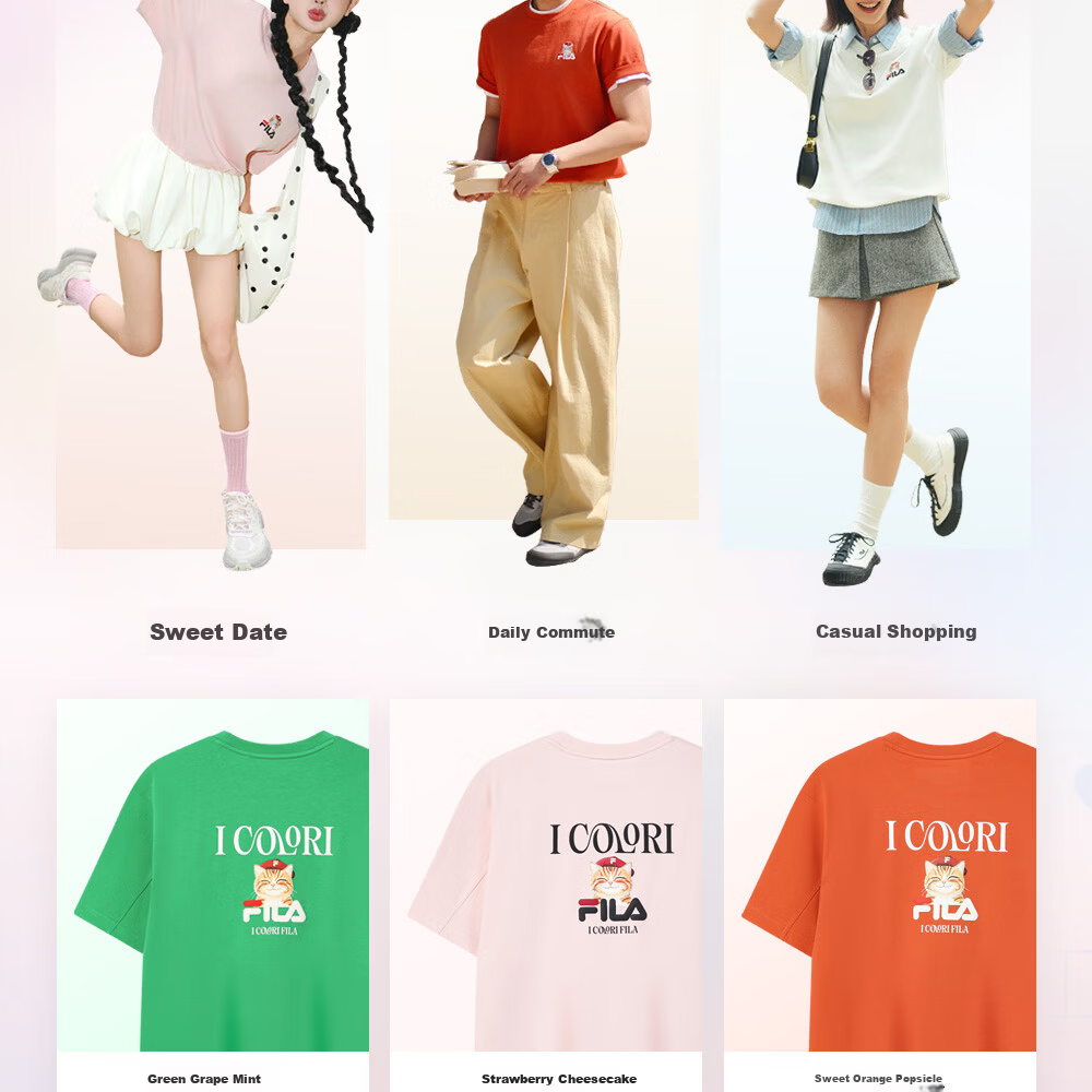 FILA Official 2026 Summer Couple Short Sleeve T-Shirt Casual Loose Fit Cotton Cat Knit Tee 15