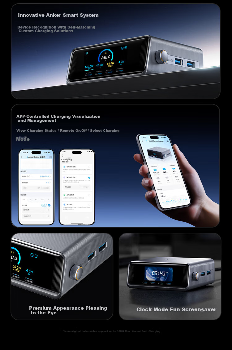 ANKER New Upgrade Desktop Charger Pro+ 250W Charging Station Prime GaN Charger Type-C Fast Charger for iPhone Apple Huawei Xiaomi Laptop 8