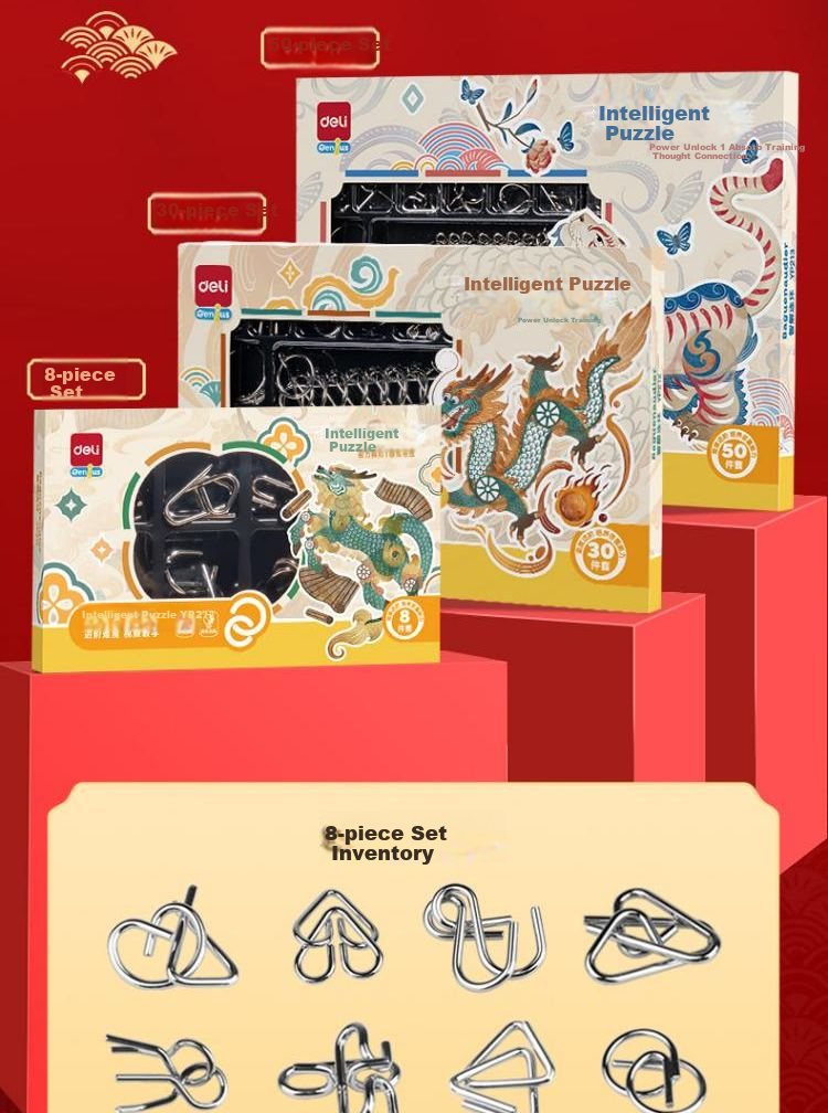 Deli Deli Nine-Link Luban Lock Puzzle Educational Toy Intelligence Unlocking 7-14 Years Old Children's Festival Birthday Gift 8-Piece Set 4