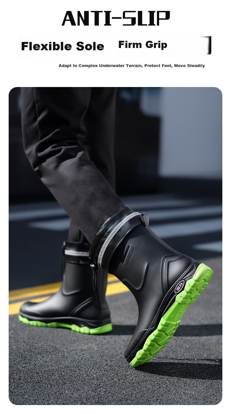 Warrior Men's Mid-Calf Waterproof Non-Slip Rain Boots Outdoor Work Car Wash Delivery Fishing Durable Rain Shoes 5388 Red Size 44 6