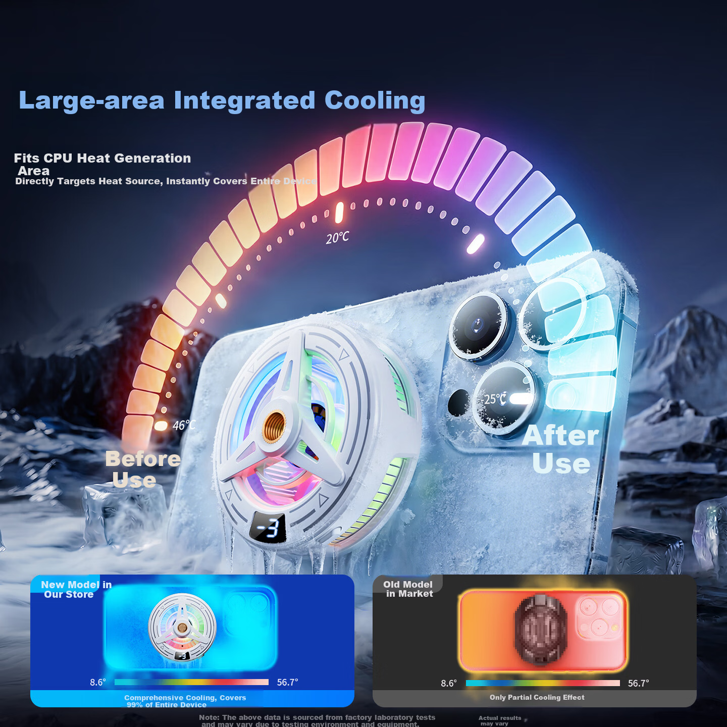 JIAHUACAI Gaming Grade Magnetic Semiconductor Cooler RGB Lighting 3-Level Temperature Control Live Streaming Phone Cooler