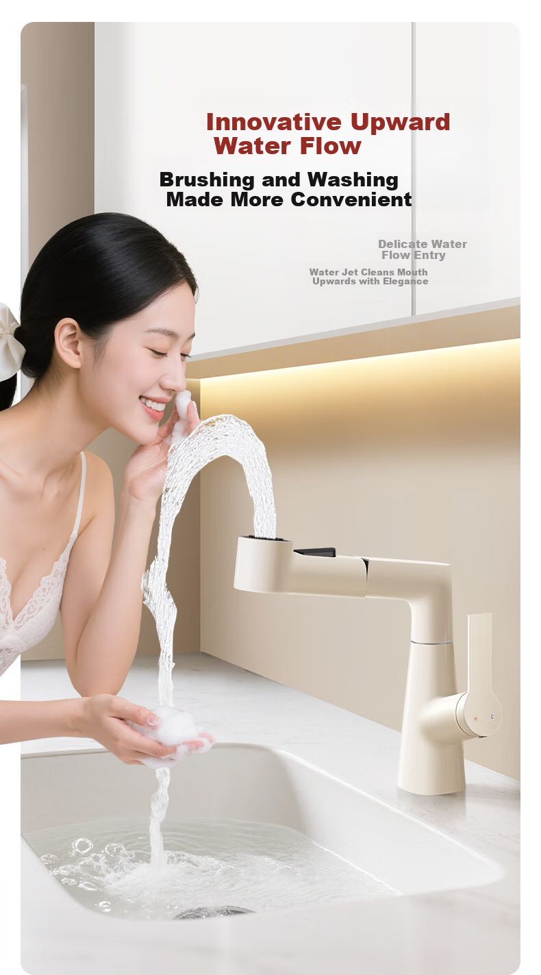 Baihan Aluminum Alloy Bathroom Faucet Pull-Out Hot and Cold Basin Tap 9