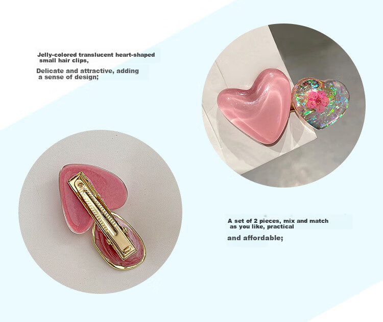 CHIMERA 2-Pack Heart Edge Hair Clips Bangs Side Hairpin Duckbill Clip Hair Accessories 6.1 Children's Day Gift 3