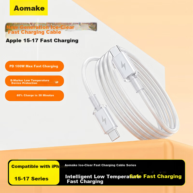 Aomake Type-C Fast Charging Data Cable for Apple 16/15, Car 6A Current CTOC Braided Fast Charge Compatible with Apple 17/iPad/Xiaomi Huawei Smartphones and Laptops