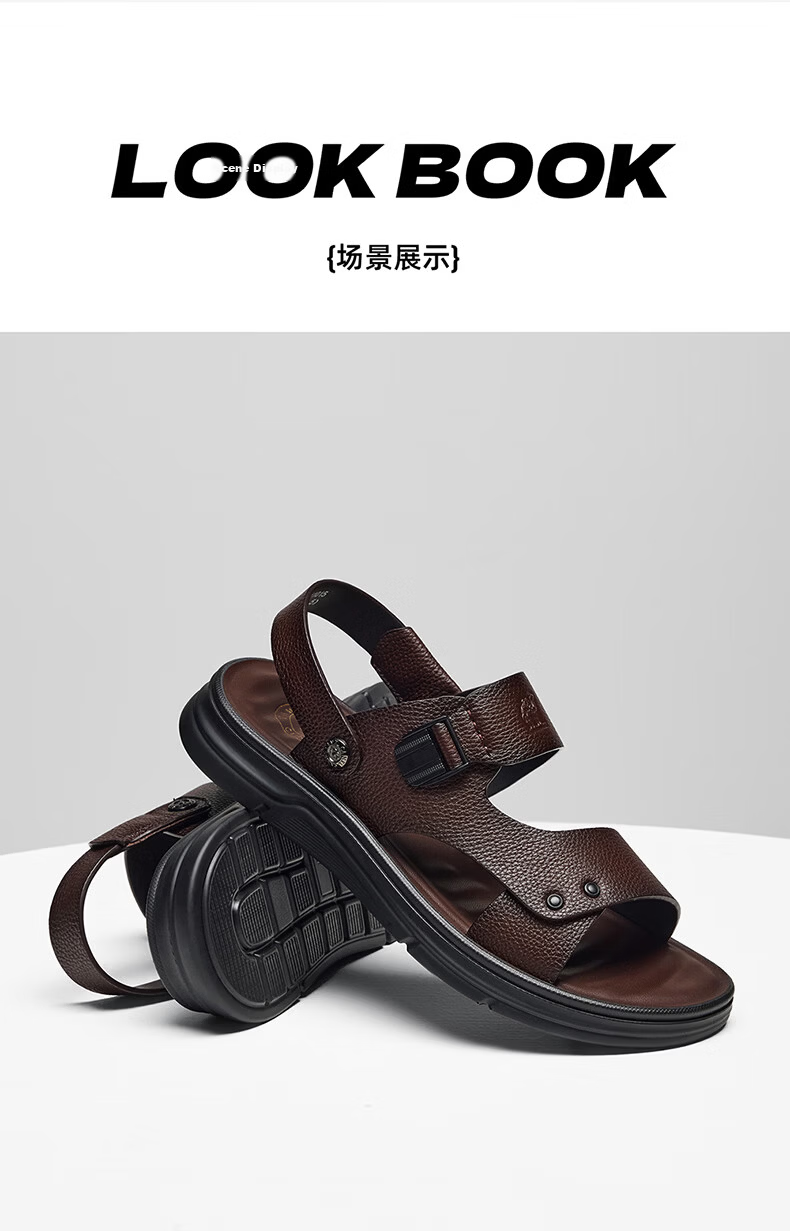 CAMEL Summer Cowhide Beach Shoes, Two-Way Business Leather Sandals for Men And Fathers, Outdoor Wear, G16M211015, Black, Size 41 7