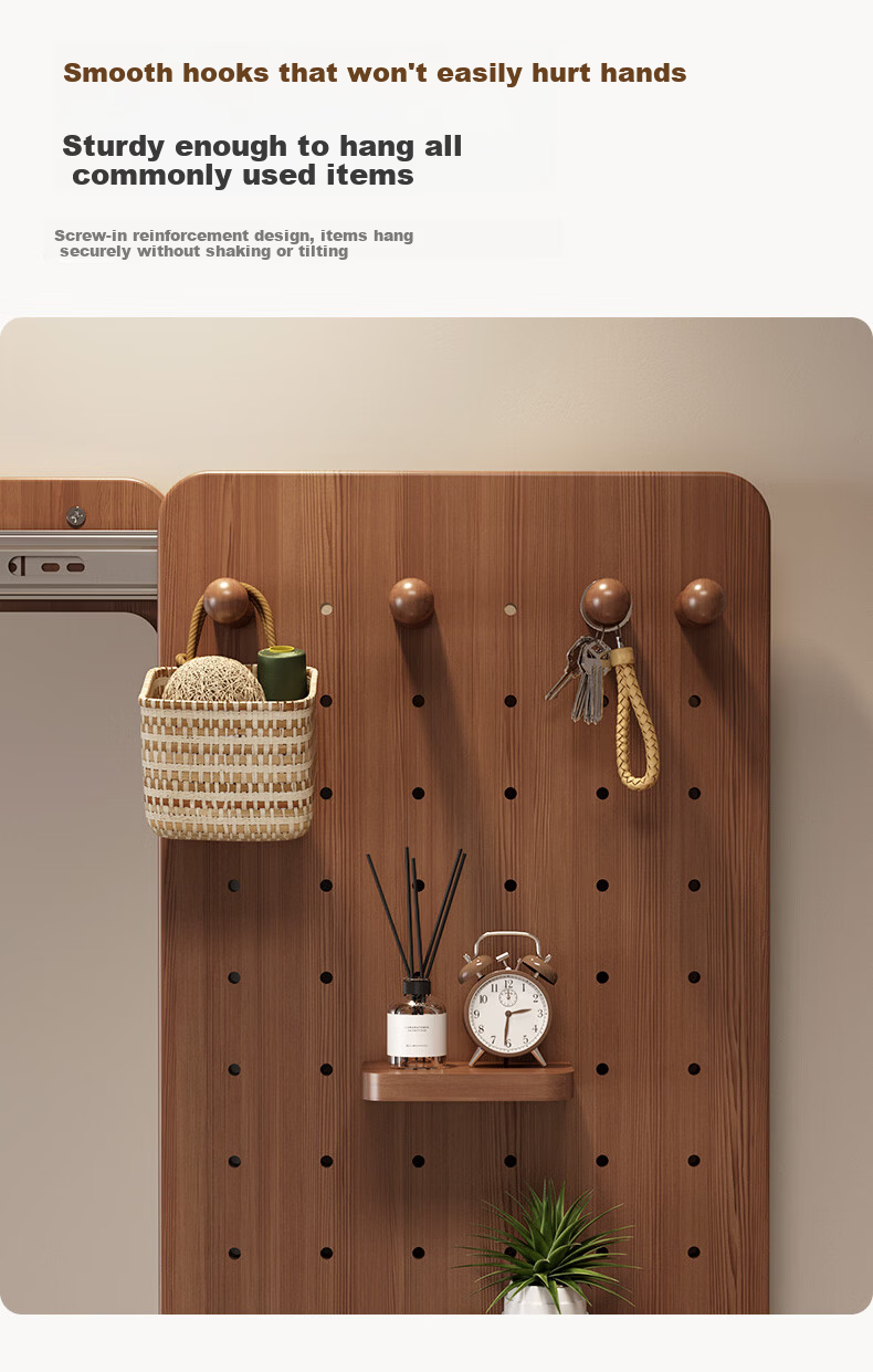 Qiyinge Solid Wood Pegboard Dressing Mirror Integrated Hidden Sliding Concealed Entryway Wall-Mounted Home Fitting Mirror 12