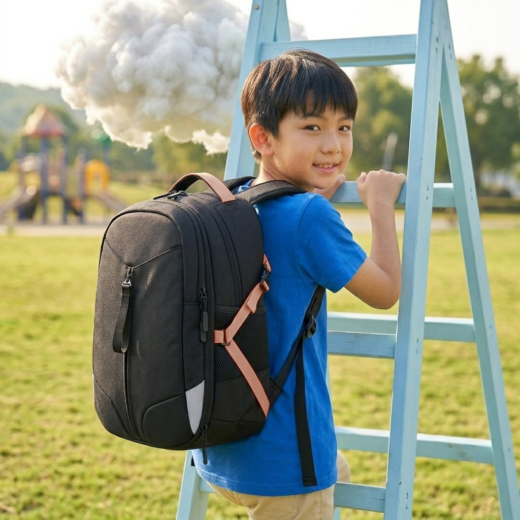 JD Space Series Expandable Student Backpack Ergonomic Large Capacity Kids School Bag Black 8
