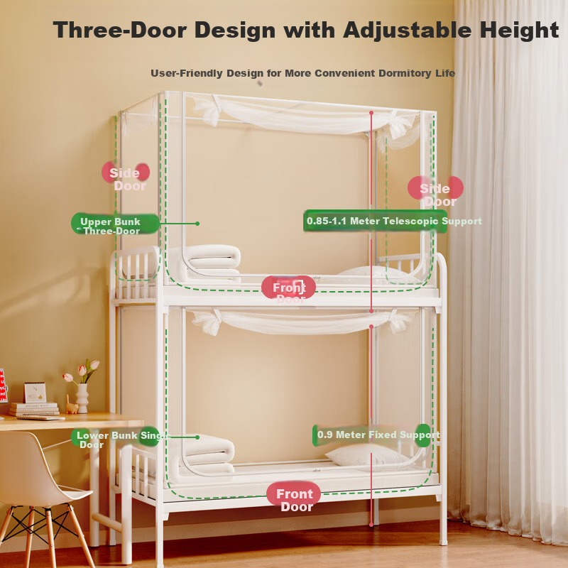 Lazy Infinity High School Student Dormitory Mosquito Net Universal Bunk Bed Mosquito Net Frame 0.9m Three-Door No Installation Dustproof Top
