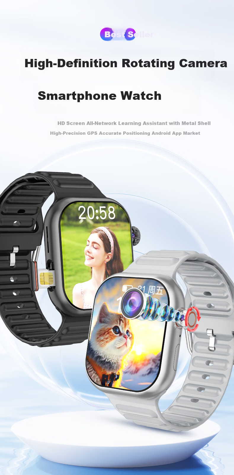 HUWXMAXI 5G Smart Kids Phone Watch for Elementary to High School Students, Full Network, Waterproof, GPS Positioning, 4G SIM Card Compatible 1