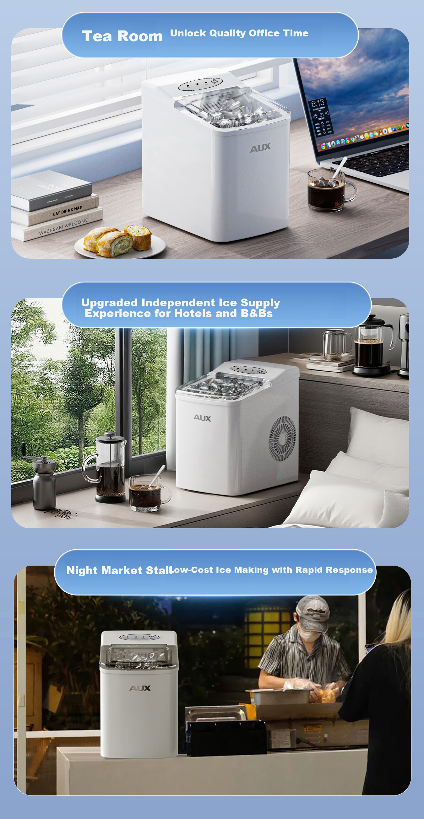 AUX【Price Protection 618】Home Mini Ice Maker Dormitory Bullet Ice Fully Automatic Self-Cleaning Low Power Ice Cube Machine 3