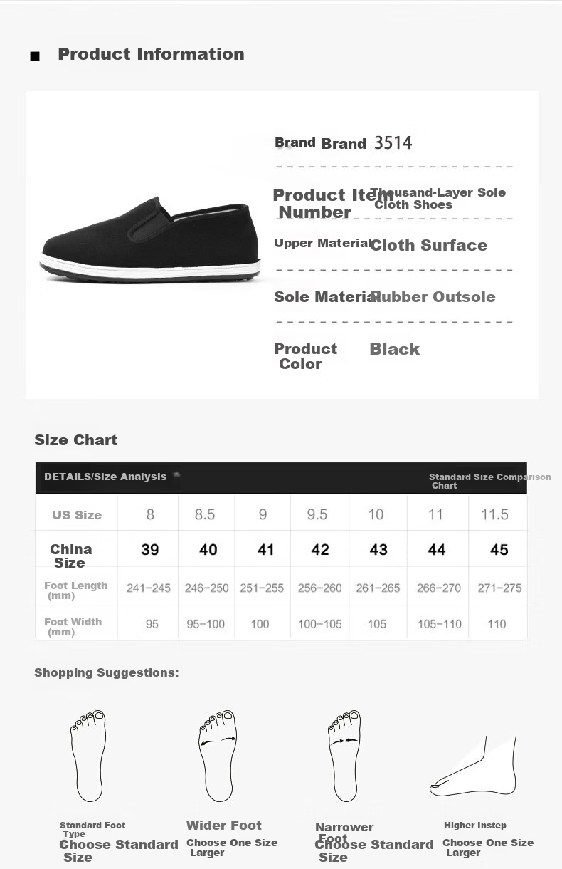 3514 Traditional Old Beijing Cloth Shoes Handmade Thousand-Layer Sole Slip-On Work Safety Shoes Comfortable Men's Shoes Xiangyun Sole Size 40 4