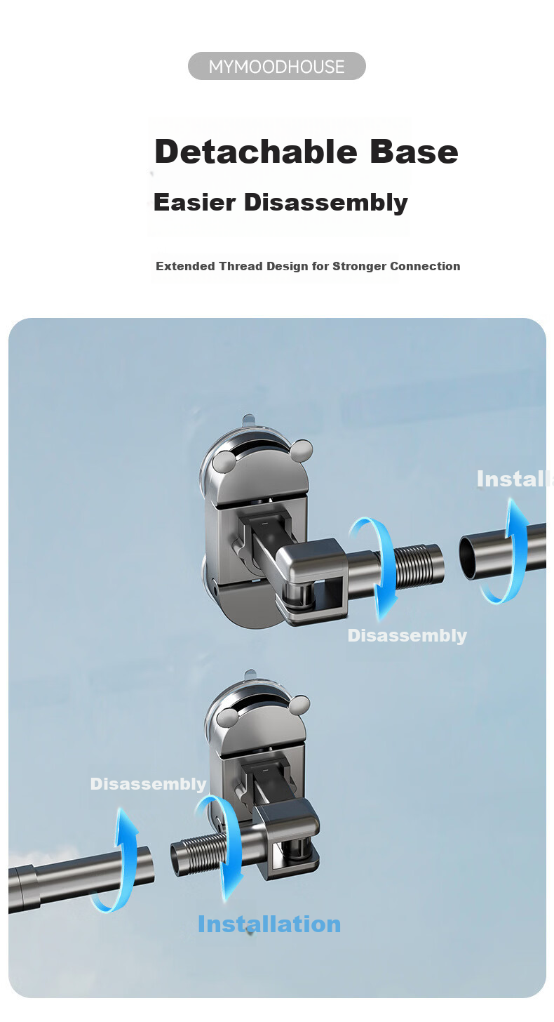 MYMOODHOUSE Suction Cup Retractable Clothes Drying Rod Balcony Indoor Corner Quilt Drying Rack No Drilling 120-200cm 7