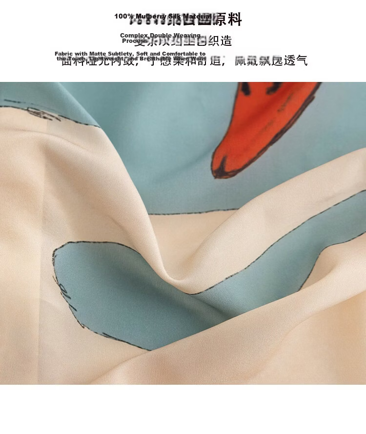 Lagur Swan Fairy Tale Silk Scarf Mulberry Silk Headband Summer Women's Square Scarf Fairy Tale Town (Pink Gift Box) 5