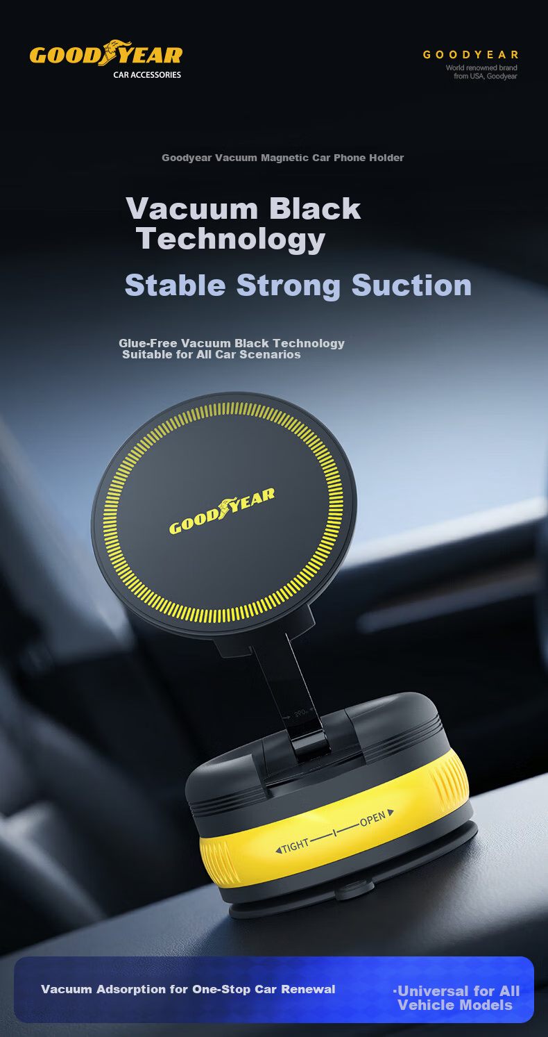 Goodyear Car Magnetic Phone Holder Vacuum Suction Cup Universal Dashboard Mount Black 3