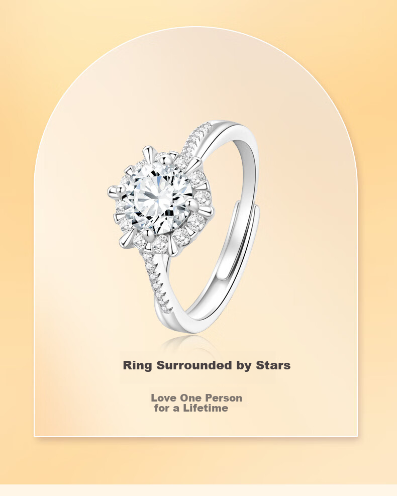 Lao Feng Xiang 1 Carat Silver Adjustable Ring for Women Wedding Proposal Birthday Gift High-End Girlfriend Wife 2