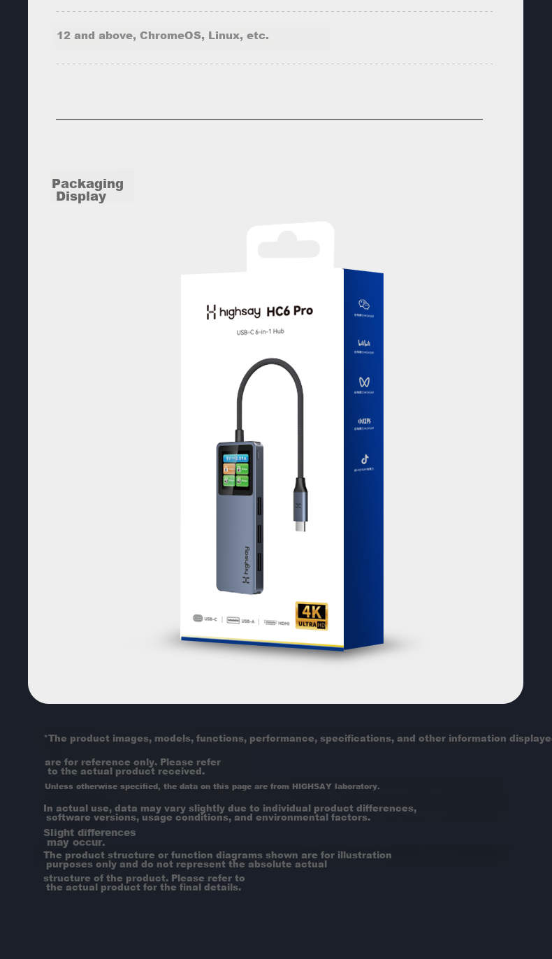 Highsay HC6 Pro Smart Display 4K HDMI Expansion Dock Type-C Phone Gaming Laptop Apple MacBook Neo Interface Adapter 16