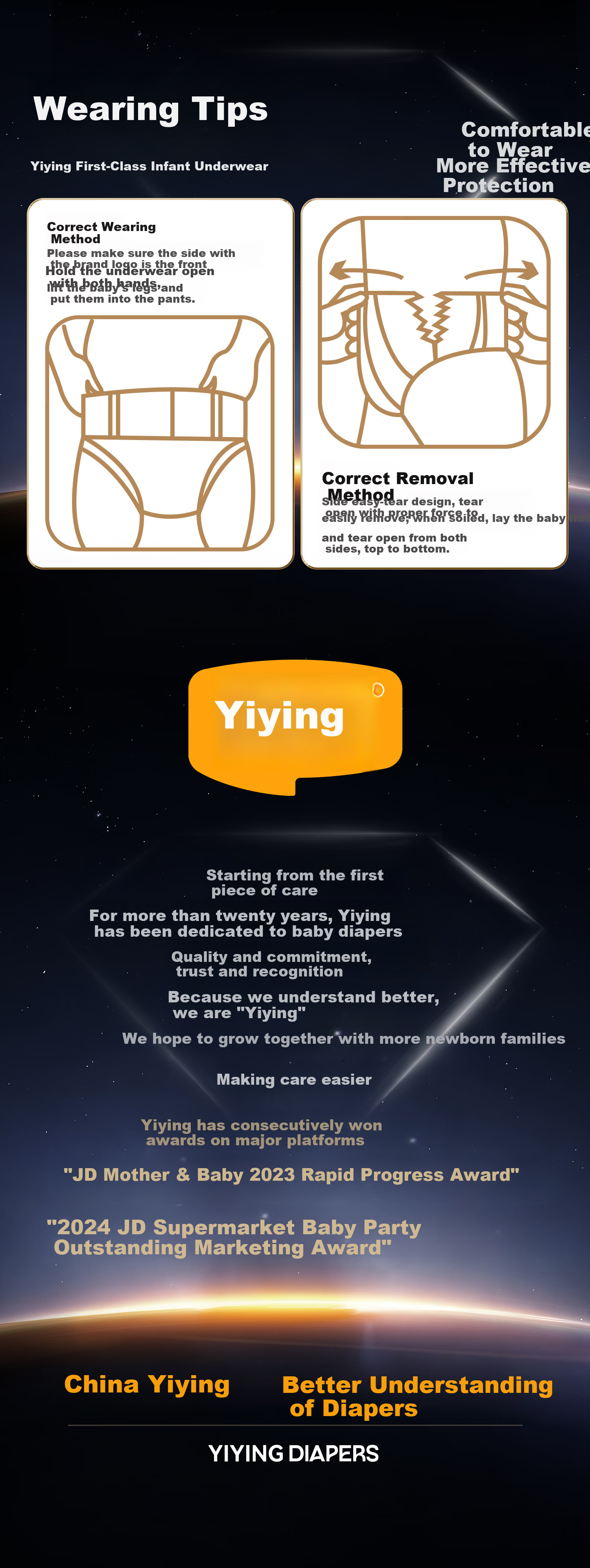 Yiying [All Night Sleep] Black Diamond First-Class Pull-Up Pants Baby Training Pants Diapers Night Use L48 9