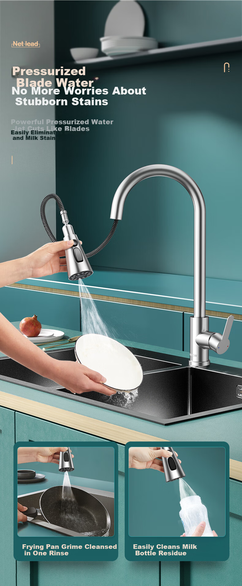 ARROW HS Kitchen Faucet Dual Control Hot and Cold Three-Function Pull-Out 304 Stainless Steel Sink Washing Basin Faucet 7