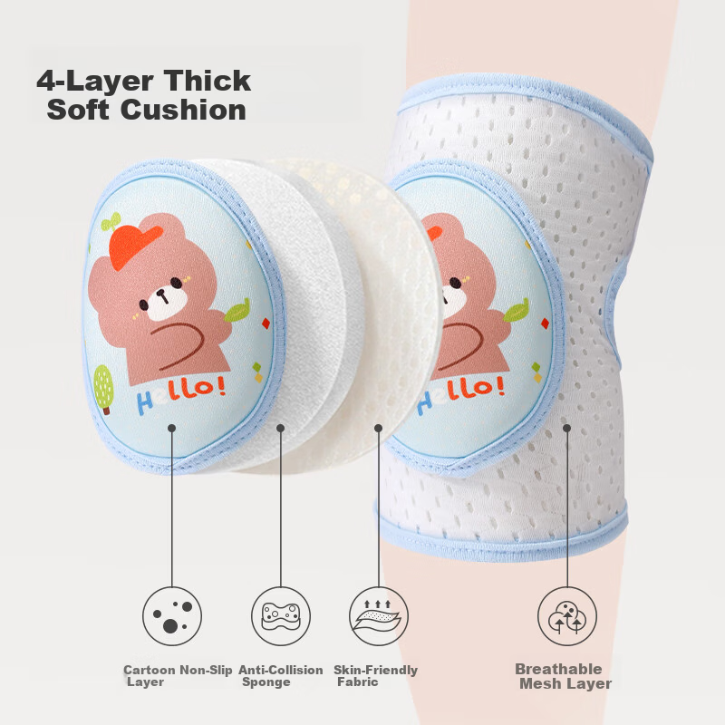 Aibao Baby Knee Pads Summer Ice Silk Crawling Knee Elbow Pads Toddler Walking Anti-Collision Cute Bunny S359