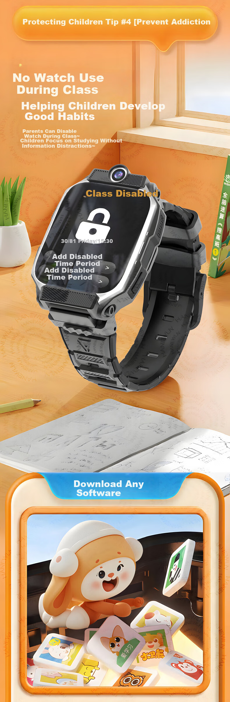 HUCATIER Kids Phone Watch for Children Ages 3-12, Remote Control, Accurate Positioning, 5G Full Network Connectivity 12