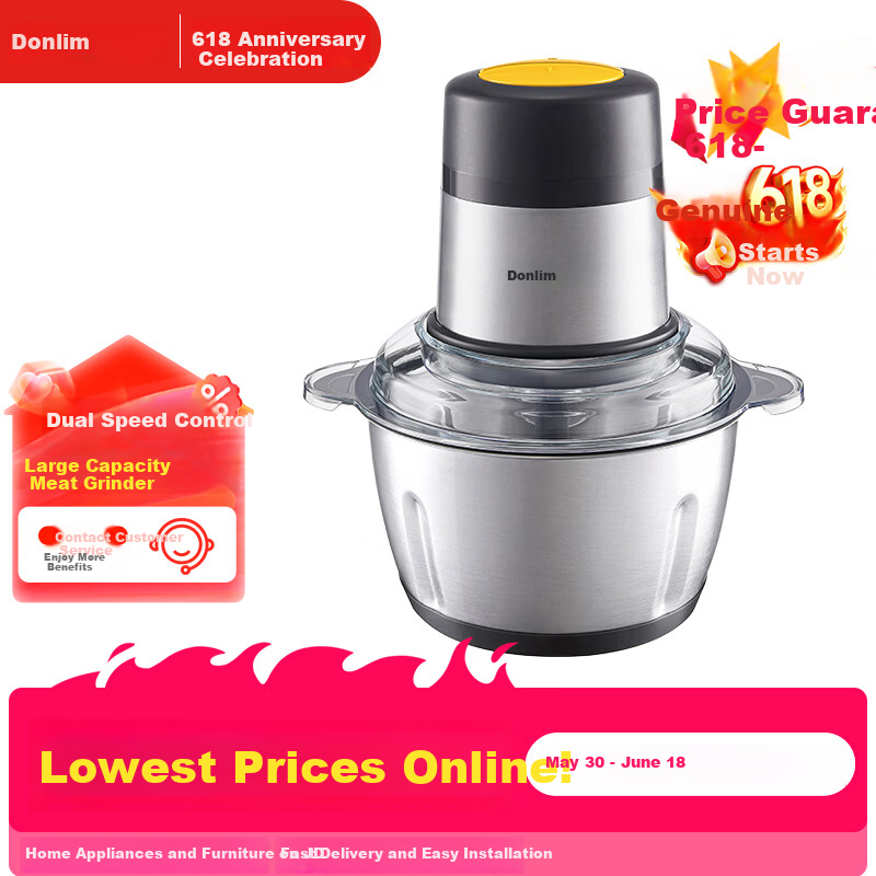 Donlim Stainless Steel Household Electric Meat Grinder Multifunctional Meat Mincer Meat Grinder Meat Mincer Garlic Grinder Food Processor 2L DL-JR373