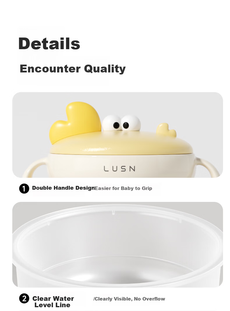 LUSN Stainless Steel Baby Feeding Bowl Anti-Drop Temperature-Controlled Children's Tableware Insulated Water-Filled Lunch Box 21